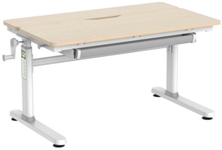 HOKO Kinderschreibtisch Ergo Jugend Schreibtisch höhenverstellbar 54-76 cm, 100x60 cm (ergonomischer Computertisch mit neigbarer Tischplatte (0-50) & Schublade, stabil & belastbar bis 100 kg, Weiß, Holzfarben)