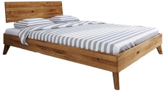 Bett Gerg 1 aus Wildeiche massiv 120x200 cm mit Holzkopfteil und Holzbeinen