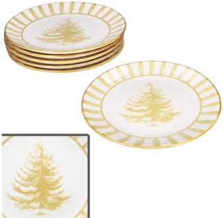 MamboCat Speiseteller 6x Wald ocker Speiseteller Steingut 6 Personen Essteller Streifen, Weihnachtsgeschirr, Weihnachten, Weihnachtsset, Geschirr
