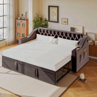 Odikalo Schlafsofa Ausziehbett Polsterbett Armlehnen USB Ablagetasche 90/180x190 cm grau
