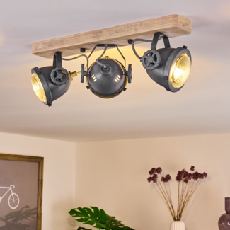 hofstein Deckenleuchte »Biati« verstellbare Deckenlampe, Metall/Holz/Glas, Grau/Braun/Natur, ohne Leuchtmittel, 3xGU10, max. 50 Watt, dreh-/schwenkbarer Spot im Retro Design