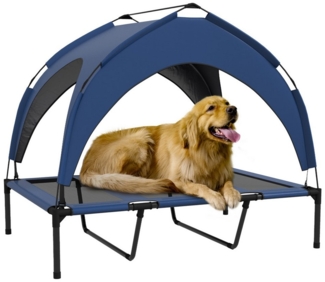 PawHut Tierbett Erhöhtes Hundebett mit Baldachin, Outdoor Hundeliege mit Dach, Oxford, Taftstoff, für große Hunde Dunkelblau Oxford 106 x 76 x 94 cm