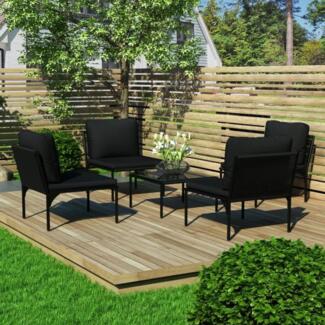 vidaXL 5-tlg. Garten-Lounge-Set mit Auflagen Schwarz PVC 48590