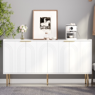 Anrichte 140 x 38 x 75 cm – modernes Sideboard mit vier Türen und vergoldeten Akzenten