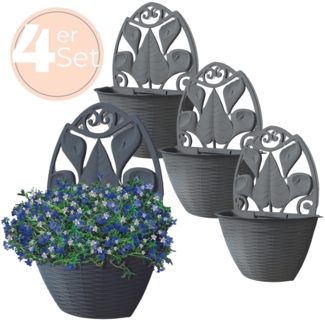 GarPet Blumentopf 4x Blumentopf Wand Blumen Topf Pflanzen Halterung 32 Anthrazit Rattan