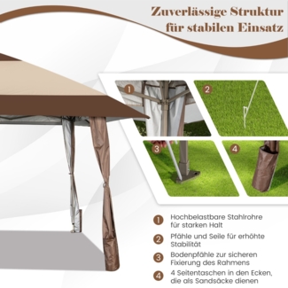 4 m x 4 m Terrassen-Pavillon Überdachungszelt mit Rädern Beige