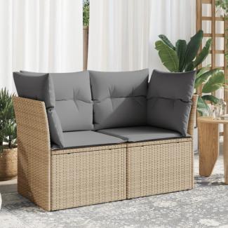 vidaXL Gartensofa mit Kissen 2-Sitzer Beige Poly Rattan 366102