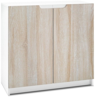 Vladon Sideboard Logan, Kommode mit 2 Türen, Weiß matt/Eiche Sägegrau (82 x 78 x 37 cm)