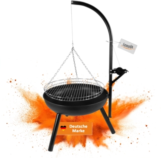 Feuerschale mit Schwenkgrill, Holzkohlegrill mit Kurbel und höhenverstellbarem Grillgitter