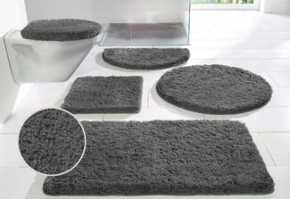 my home Badematte Sanremo, Badvorleger, Badezimmer Teppich, sehr weich, Höhe 30 mm, rutschhemmend beschichtet, fußbodenheizungsgeeignet, schnell trocknend, Polyester, rechteckig, 3-tlg. Stand-WC Set, Badteppich, unifarben, rechteckig, rund & als 3-tlg....