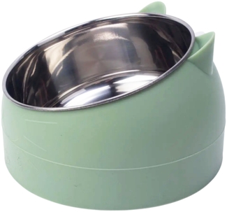 Futternapf aus Edelstahl für Katzen, 15° erhöhter und geneigter Futternapf, herausnehmbarer 400-ml-Napf für Katzen und Hunde, Nackenstütze, für Wasser, Nass- und Trockenfutter (grün).