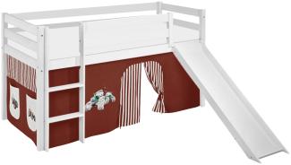 Lilokids 'Jelle' Spielbett 90 x 200 cm, Trecker Braun Beige, Kiefer massiv, mit Rutsche und Vorhang