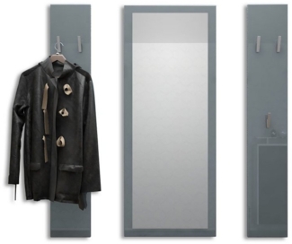 Vladon Garderoben-Set Spot, (Flurgarderobe, 3-St, mit 2 Garderobenpaneelen und 1 Spiegel), Grau Hochglanz (Paneel: 24 x 140 x 10 cm/Spiegel: 55 x 139 x 2 cm)