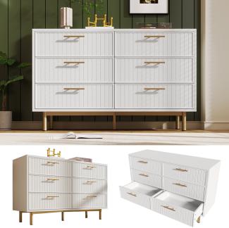 Merax Schubladenkommode Kommode mit 6 Schubladen, Weiß Sideboard Highboard für Schlafzimmer & alle Wohnräume , Weiß -H75/B120/T40 cm