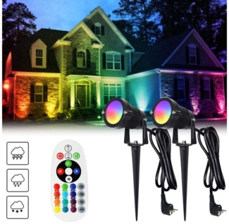 LMaxhome LED Gartenstrahler RGB Strahler Gartenbeleuchtung mit Fernbedienung, IP65 Wasserdicht, 6W (2St), LED fest integriert, 16 Faben, 4 Modi, 90° einstellbar, Memory Funktion, mit 1,5m Kabel Außen Landschaft