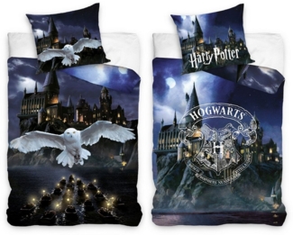 Harry Potter Wende Bettwäsche Set 135x200 + 80x80 cm EULE Biber mit Reißverschluss