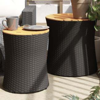 vidaXL Garten-Beistelltische 2 Stk. mit Holzplatte Schwarz Poly Rattan 366288