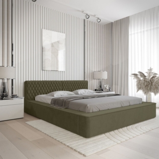 Polsterbett Doppelbett NORFOLK Komplettset 160x200cm in Stoff Ditra Forest