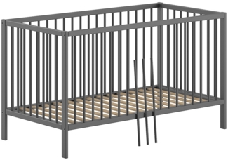 Babybett >Dino< in Buche Anthrazit, Massivholz - 144x84,4x75,5cm (BxHxT)