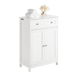SoBuy Badkommode FRG238, Badezimmerschrank Sideboard Flurschrank Küchenschrank Badmöbel, Badschrank mit 2 Lamellentüren, Schublade, verstellbare Regalebene