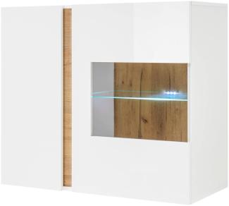 Hängeschrank Hängevitrine mit LED-Beleuchtung CELLE-61 in weiß Glanz und Grandson Oak Eiche Nb, B/H/T ca. 97/83/40 cm