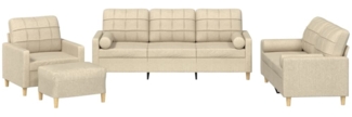 vidaXL 4-tlg. Sofagarnitur mit Kissen Creme Stoff 3201268