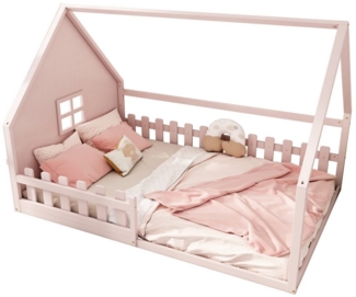 SOFTWEARY Hausbett mit Lattenrost (140x200 cm), Kinderbett mit Rausfallschutz, Kiefer