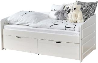 Ticaa Sofabett 'Micki MINI' 80x160 Buche massiv Komplett-Set - mit 2er Schubkästen - inkl. Matratze - weiß