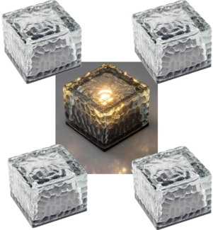 Solar Dekosteine IP65, 4er Set mit Dämmerungssensor, Warmweiß