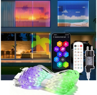 XERSEK LED-Lichtervorhang Vorhang Lichter, DIY Smart LED Vorhang mit Fernbedienung/APP, 400LEDs, Dynamisch RGB LED Lichternetz, Farbwechsel Curtain Lights Party Deko