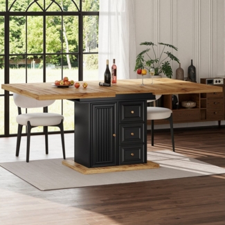 Flieks Esstisch ausziehbar (erweiterbare Tischplatte in Holzoptik, Länge110-140x80x75 cm, 1-St, 1 Tisch), rechteckiger Küchentisch mit 2 Schubladen und Türen Schreibtisch