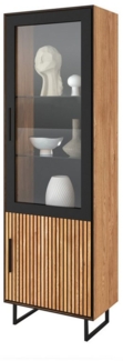 Massivart® Vitrine BELLA Vitrinenschrank mit Glastür / Massivholz Eiche geölt 1 Tür / 2 Glas- und 1 Einlegeboden / Soft-Close / Metallgriffe