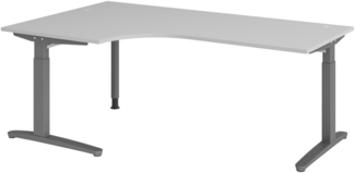 bümö Eckschreibtisch höhenverstellbar 200x120 cm in grau, Metallgestell in graphit - Schreibtisch groß, Bürotisch höhenverstellbarer, Büroschreibtisch & Computertisch PC Tisch Büro, X82-5-GG