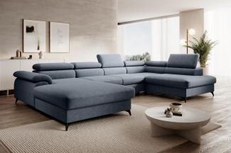 Wohnlandschaft U-Form Schlafsofa BASTIEN in Stoff Whisper Silbergrau Ottomane Links