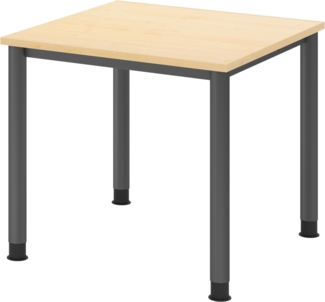 bümö höhenverstellbarer Schreibtisch H-Serie 80x80 cm in Ahorn, Gestell in Graphit - PC Tisch für's Büro manuell höhenverstellbar, Computertisch verstellbar, HS-08-3-G