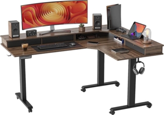 Elektrischer höhenverstellbarer Schreibtisch L-Form 160x120 cm Schwarz/Dunkler