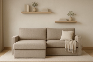 Kaiser Möbel Ecksofa mit Schlaffunktion und Bettzeugablage LUBEKA, Stoff Poso und Faro