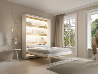 Vente-unique - RAPILI Bett Holz, Platte BeigeWeiß - B 50 cm239,2 cm x H 225,2 cm x L 179 cm