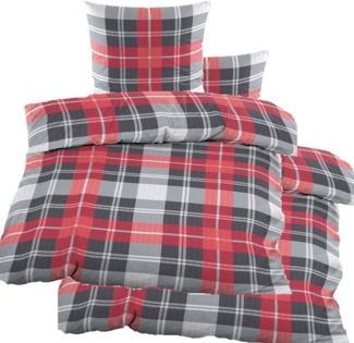 KH-Haushaltshandel Bettwäsche 4-tlg. Seersucker Bettwäsche 2x(135x200 +80x80 cm), rot grau, Seersucker, 4 teilig, Karo Muster, bügelfrei