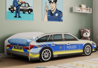 Kids Collective Autobett Kinderbett Jugendbett 70x140 und 80x160 cm Polizei Motiv, mit Rausfallschutz Kinder Spielbett 80x160 cm