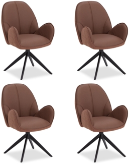 Esszimmerstühle Drehbar 4 Stühle für den Esstisch Küchenstühle mit Armlehne Bouclé Leder Braun Polsterstühle Sessel