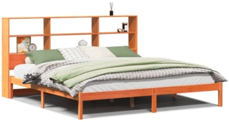 vidaXL Massivholzbett mit Regal ohne Matratze Wachsbraun 200x200 cm 3321609