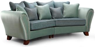 Casa Padrino Luxus 3er Sofa Grün / Blau / Dunkelbraun 290 x 120 x H. 100 cm - Gebogenes Wohnzimmer Sofa - Luxus Wohnzimmer Möbel