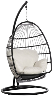 Outsunny Hängesessel Hängekorb mit Gestell Kissen Korb faltbar Metall (Hängeschaukel, 1-St, Hängestuhl), Schwarz+Cremeweiß, 101 x 101 x 188 cm