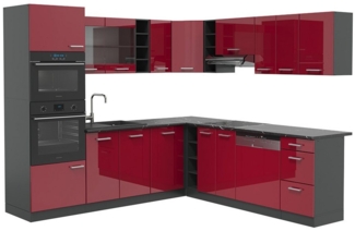 Vicco Winkelküche R-Line, Bordeaux Hochglanz/Anthrazit, 237 x 247 cm, AP Anthrazit