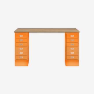 MultiDesk, 2 MultiDrawer mit 6 Schüben, Dekor natürliche Eiche, Farbe Orange, Maße: H 740 x B 1400 x T 600 mm