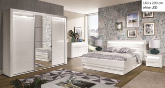 QMM TraumMöbel Schlafzimmer-Set Schlafzimmer komplett Iris Set C 160x200 / 180x200 LED, (Set, 4-tlg, Schiebetürschrank mit LED, Doppelbett 160/180x200, 2 Nachttische), mit LED-Beleuchtung