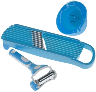 Genius Wellenschnitt-Hobel mit Trio-Schäler Sparschäler Reibe blau 17092