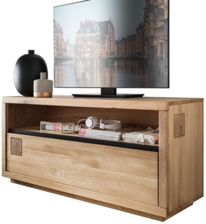 Lomadox Lowboard WINCHESTER-69, TV Board Fernsehschrank 120 cm Eiche massiv geölt Hirnholz-Detail