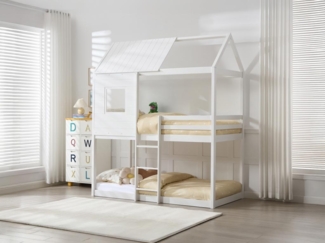 Vente-unique - Etagenbett in Hausoptik - 2 x 90 x 190 cm - Kiefer & MDF - Weiß - LIDOVARA